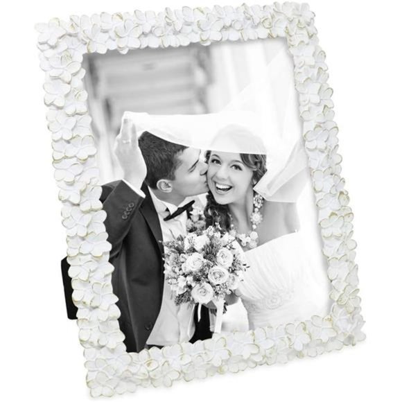 8x10 White & Gold Flower Textured Hand-Crafted Resin Picture Frame w/ Easel&Hook - Picture 5 of 7